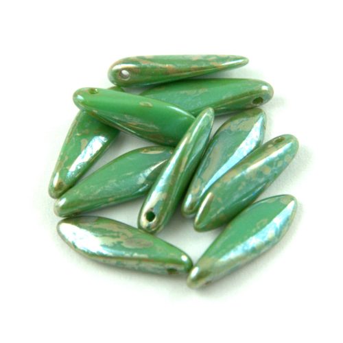Lándzsa (szirom) cseh préselt üveggyöngy - Turquoise Green Picasso - 5x16mm