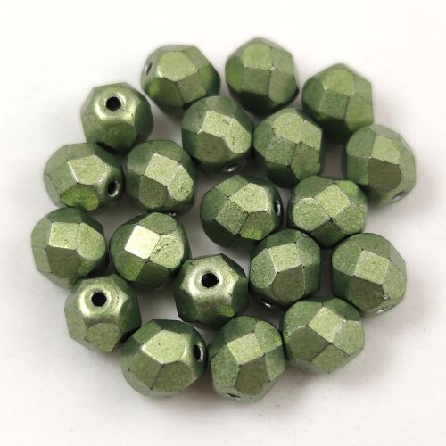 Czech Firepolished Round Glass Bead - saturated metallic greenery - 6mm