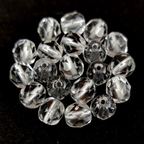 Czech Firepolished Round Glass Bead - Silver Lined Crystal -6mm