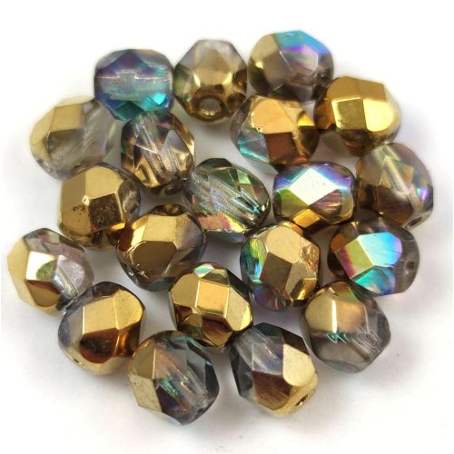 Czech Firepolished Round Glass Bead - crystal golden rainbow-6mm