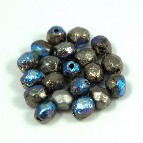Czech Firepolished Round Glass Bead - etched glittery granite - 6mm