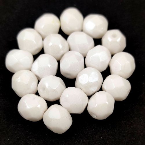 Czech Firepolished Round Glass Bead - White Luster - 6mm