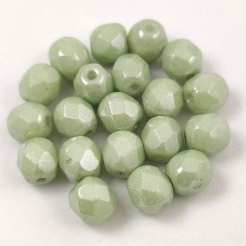 Czech Firepolished Round Glass Bead - white greengray picasso-6mm