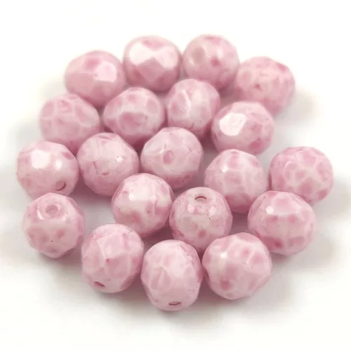 Czech Firepolished Round Glass Bead - Chalk White Milky Light Amethyst - 6mm
