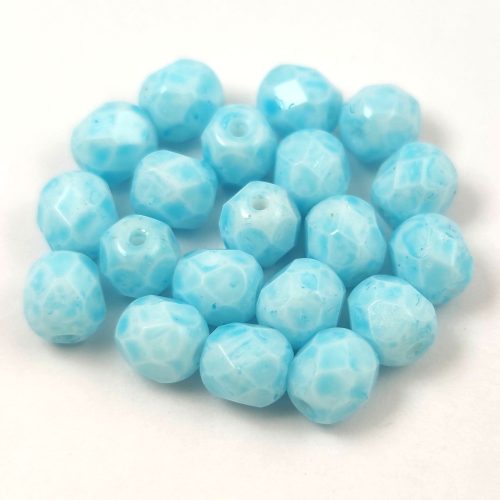 Czech Firepolished Round Glass Bead - Chalk White Milky Turquoise - 6mm