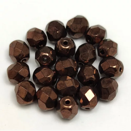Czech Firepolished Round Glass Bead - dark bronzee - 6mm
