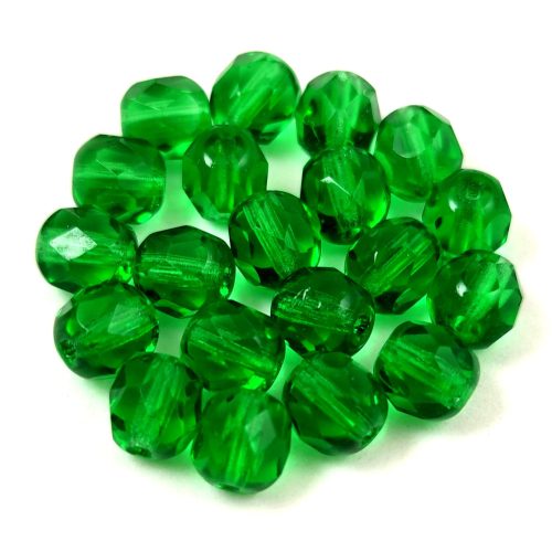 Czech Firepolished Round Glass Bead - Transparent Green - 6mm