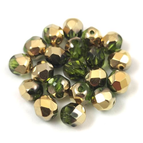 Czech Firepolished Round Glass Bead - Emerald Amber - 6mm