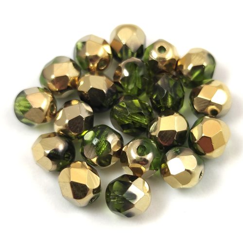 Czech Firepolished Round Glass Bead - Dark Emerald Amber - 6mm