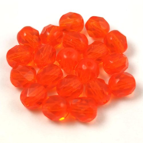 Czech Firepolished Round Glass Bead - Transparent Tangerine - 6mm