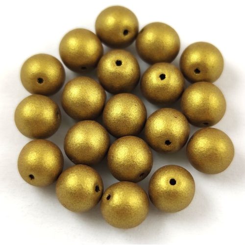 Czech Pressed Round Glass Bead - Olive Gold - 6mm