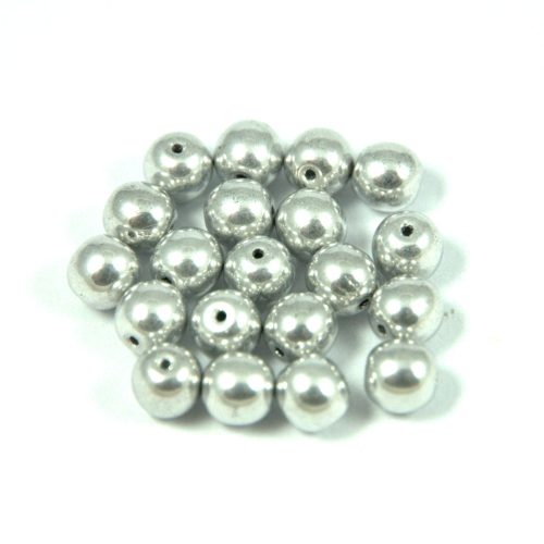 Czech Pressed Round Glass Bead - Side Drilled - Silver - 6mm