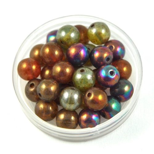 Czech Pressed Round Glass Bead - opal mix -6mm