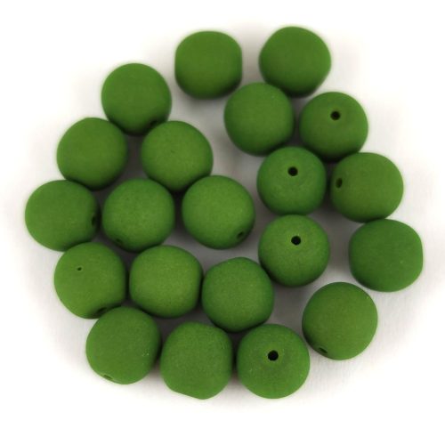 Czech Pressed Round Glass Bead - Silk Satin Green Pea - 6mm