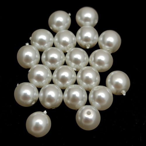 Czech Pressed Round Glass Bead -  Pearl Cream White - 6mm