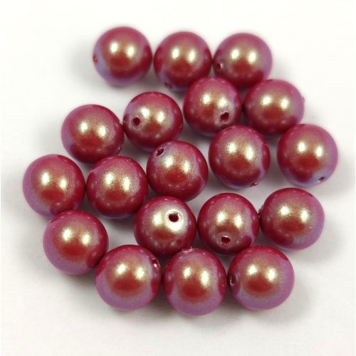 Czech Pressed Round Glass Bead - Alabaster Pearlescent Red - 6mm