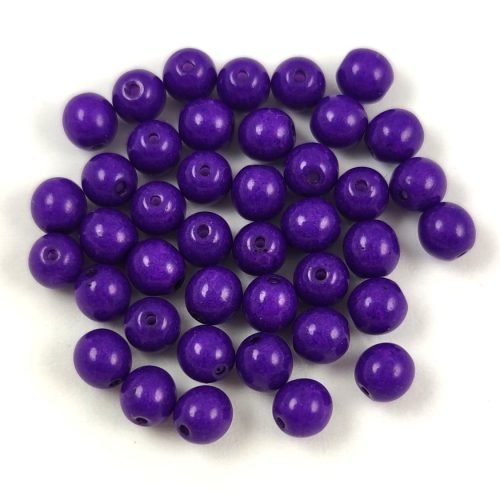 Czech Pressed Round Glass Bead -  Alabaster Vivid Purple - 6mm