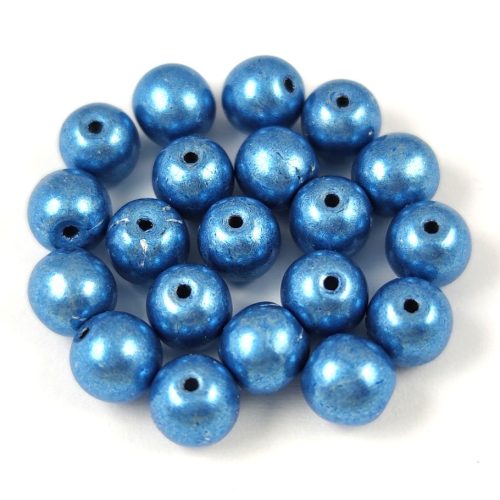 Czech Pressed Round Glass Bead - Saturated Metallic Little Boy Blue - 6mm
