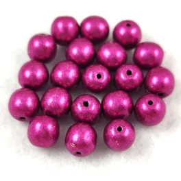 Cseh préselt golyó gyöngy - Sueded Gold Fuchsia Red - 6mm
