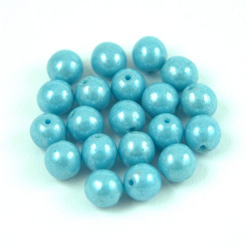 Czech Pressed Round Glass Bead - Blue Turquoise - 6mm