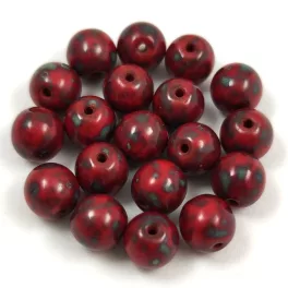 Cseh préselt golyó gyöngy - Dark Red Travertine - 6mm