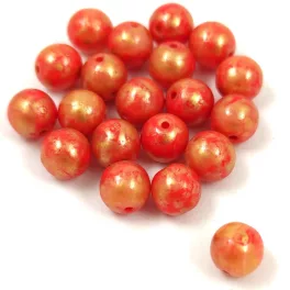 Czech Pressed Round Bead - Orange Gold Splash - 6mm