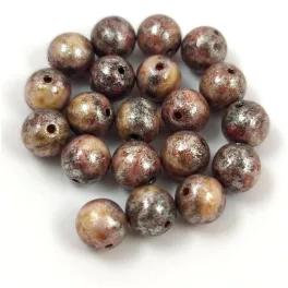   Cseh préselt golyó gyöngy - Beige Orange Travertin Silver Splash - 6mm