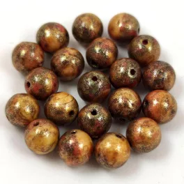   Cseh préselt golyó gyöngy - Beige Orange Travertin Gold Splash - 6mm