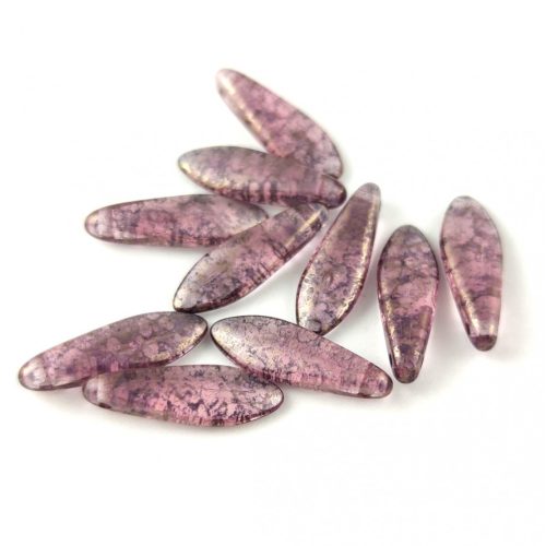 Dagger - Czech Glass Bead - Opal Rose Purple Bronze Luster - 5x16mm