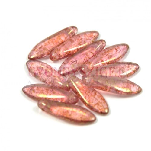 Dagger - Czech Glass Bead - pink gold luster -5x16mm