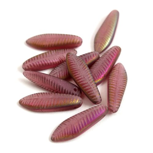 Dagger - Czech Glass Bead - Matt Opal Pink Metallic Iris Laser Cut - 5x16mm