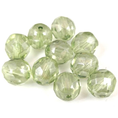 Czech Firepolished Round Glass Bead - Crystal Green Luster - 8mm