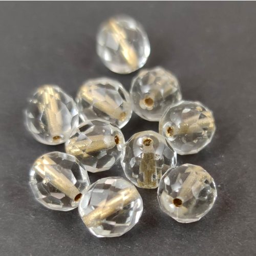 Czech Firepolished Round Glass Bead - Gold Lined Crystal - 8mm