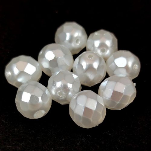Czech Firepolished Round Glass Bead - Crystal White Pearl - 8mm