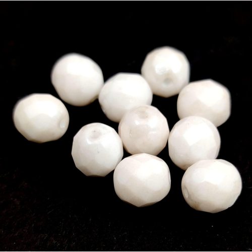 Czech Firepolished Round Glass Bead - White Luster - 8mm