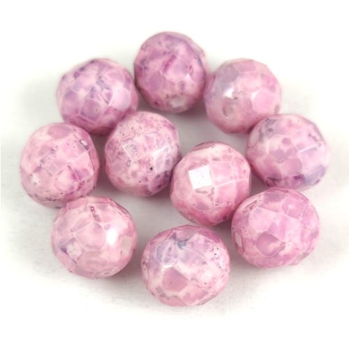 Czech Firepolished Round Glass Bead - White Pink Marble - 8mm