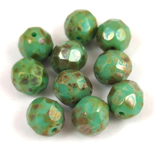 Czech Firepolished Round Glass Bead - Turquoise Green Picasso - 8mm