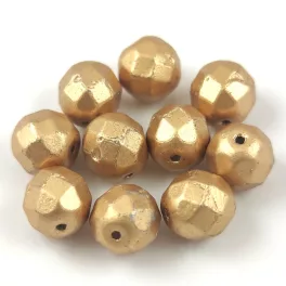 Czech Pressed Round Glass Bead - Faceted - Aztec Gold - 8mm