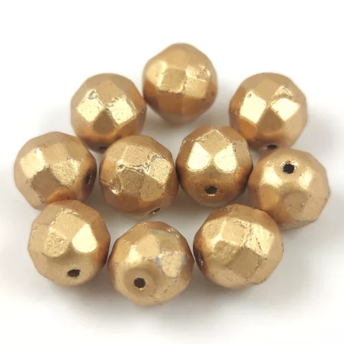 Czech Pressed Round Glass Bead - Faceted - Aztec Gold - 8mm
