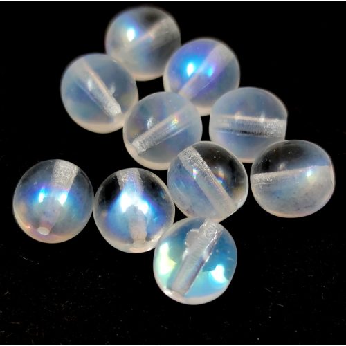 Czech Pressed Round Glass Bead - Crystal AB - 8mm