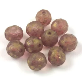   Czech Pressed Round Glass Bead - Faceted - Crystal Matt Purple Bronze Luster - 8mm
