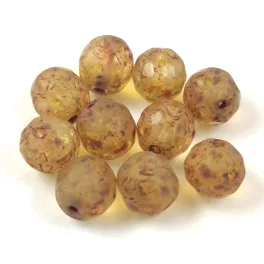   Czech Pressed Round Glass Bead - Faceted - Crystal Matt Travertine - 8mm