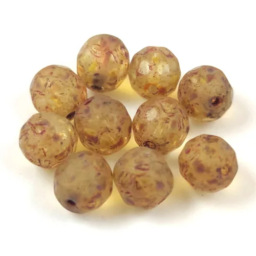 Czech Pressed Round Glass Bead - Faceted - Crystal Matt Travertine - 8mm