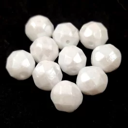   Czech Pressed Round Glass Bead - Faceted - Alabaster Luster - 8mm