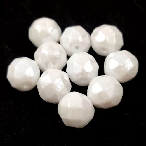 Czech Pressed Round Glass Bead - Faceted - Alabaster Luster - 8mm