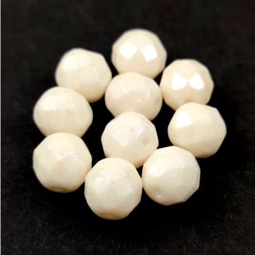 Czech Pressed Round Glass Bead - Faceted -  Ivory - 8mm