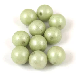   Czech Pressed Round Glass Bead - Alabaster Green Luster - 8mm