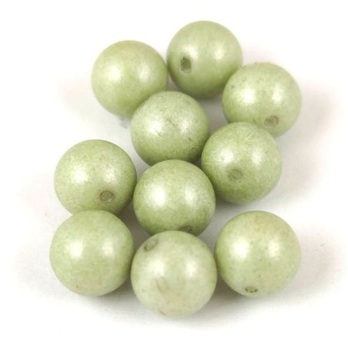 Czech Pressed Round Glass Bead - Alabaster Green Luster - 8mm