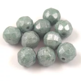   Czech Pressed Round Glass Bead - Faceted - Alabaster Green Luster - 8mm