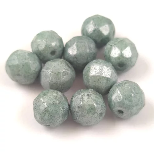 Czech Pressed Round Glass Bead - Faceted - Alabaster Green Luster - 8mm